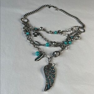 Shyanne Silver and‎ Blue Necklace with Wing Pendant